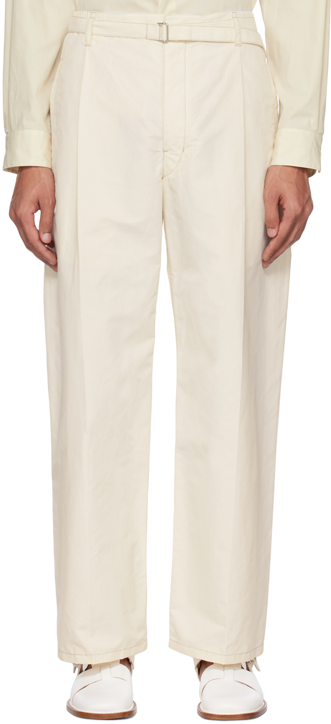Lemaire Off-white Belted Easy Trousers In Wh009 Ivory