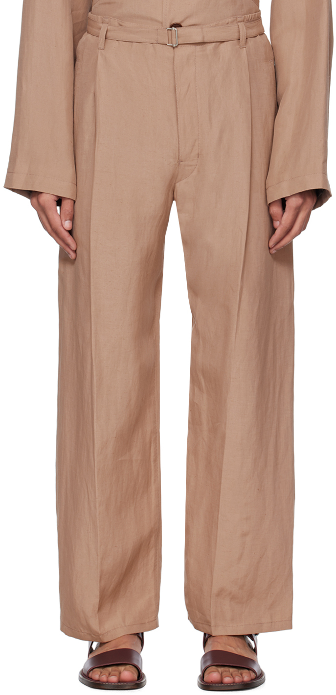Lemaire Brown Belted Easy Trousers In Br411 Cappuccino