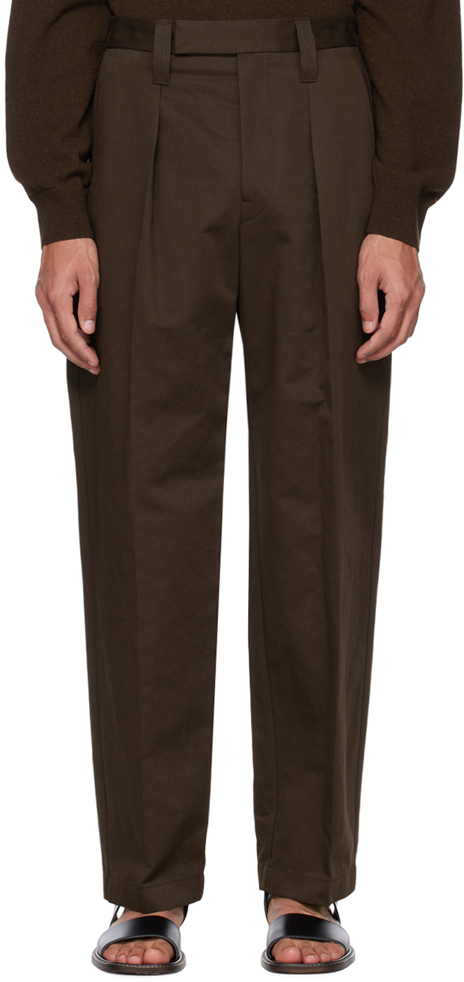 Lemaire Pleated Straight-leg Trousers In Brown