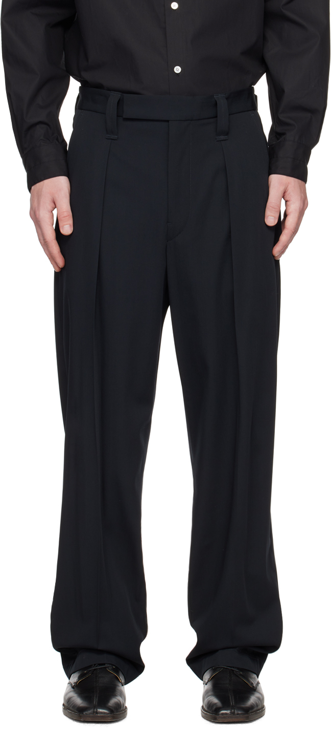 Lemaire Black Pleated Trousers In Bk998 Squid Ink
