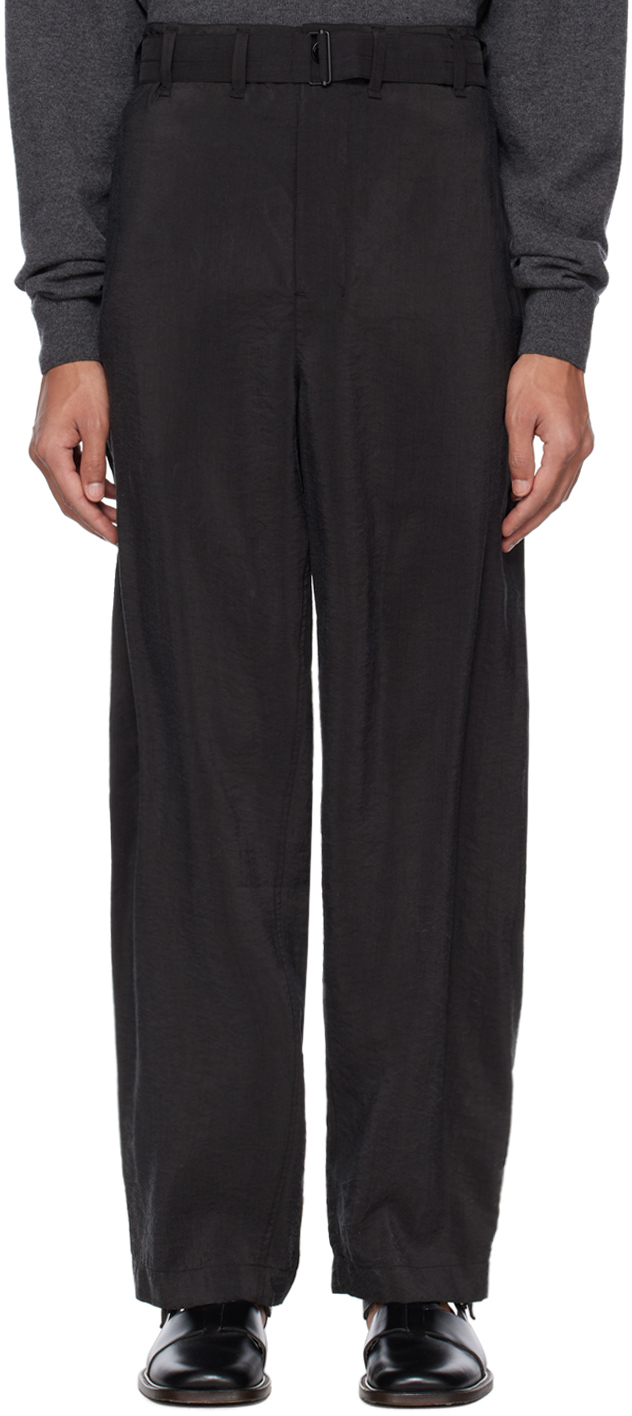 Lemaire Gray Belted Loose Trousers In Squid Ink