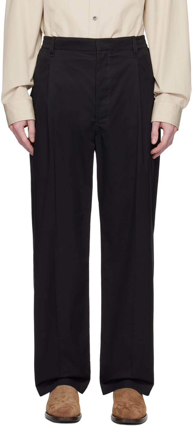 Black Pleated Cotton Trouser - Style Us