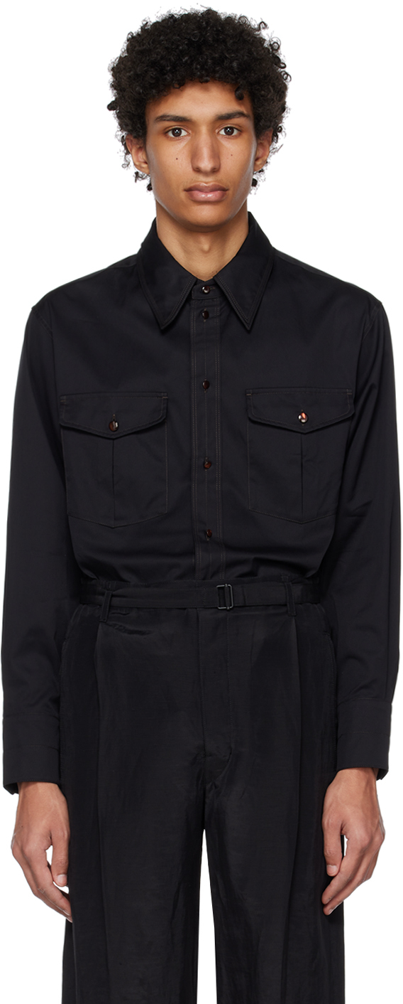 Shop Lemaire Black Western Shirt In Bk999 Black