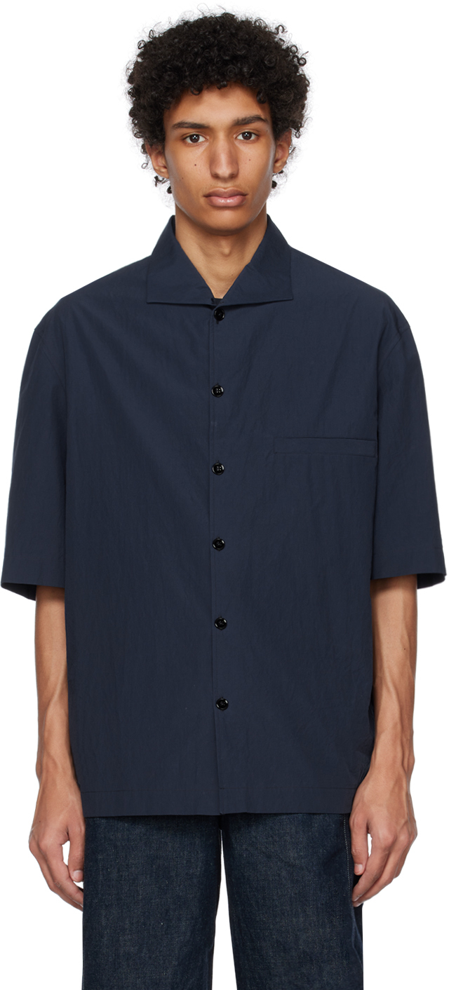 Lemaire Navy Boxy Shirt In Bl790 Navy