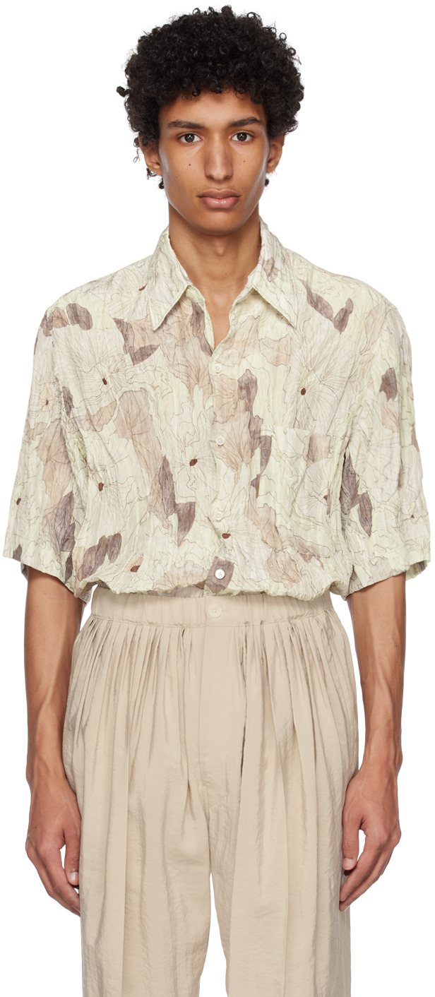 Lemaire Beige Floral Shirt In Mu020 Dusty Lilac /