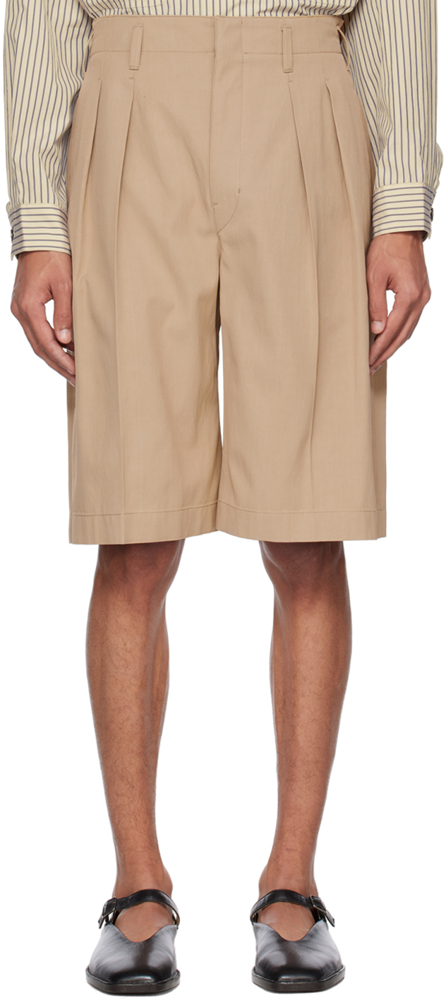 Lemaire Pleated Bermuda Shorts In Beige