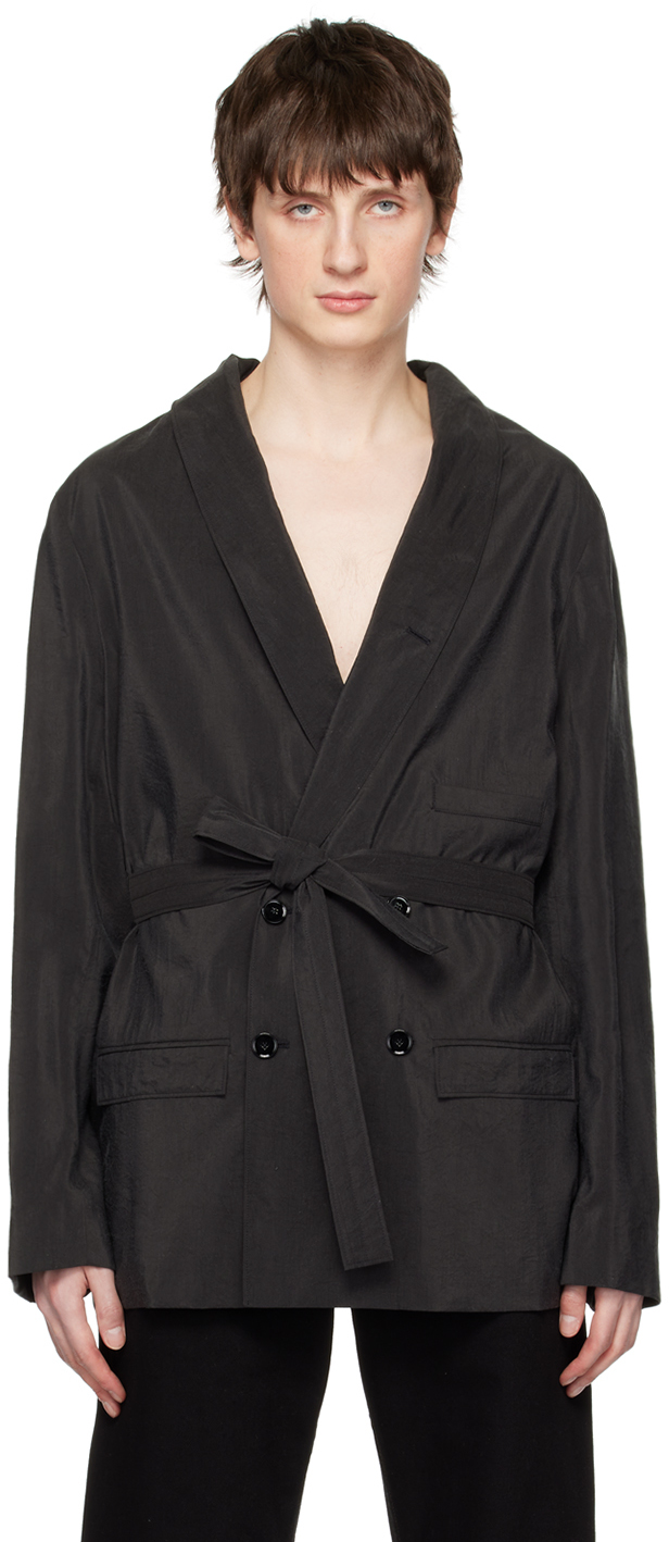 LEMAIRE: Black Belted Double-Breasted Blazer | SSENSE