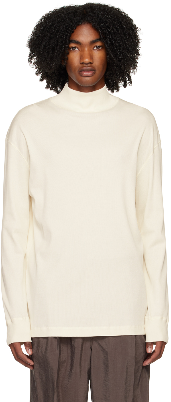 Lemaire Off-white Ribbed Turtleneck In Wh048 Light Cream