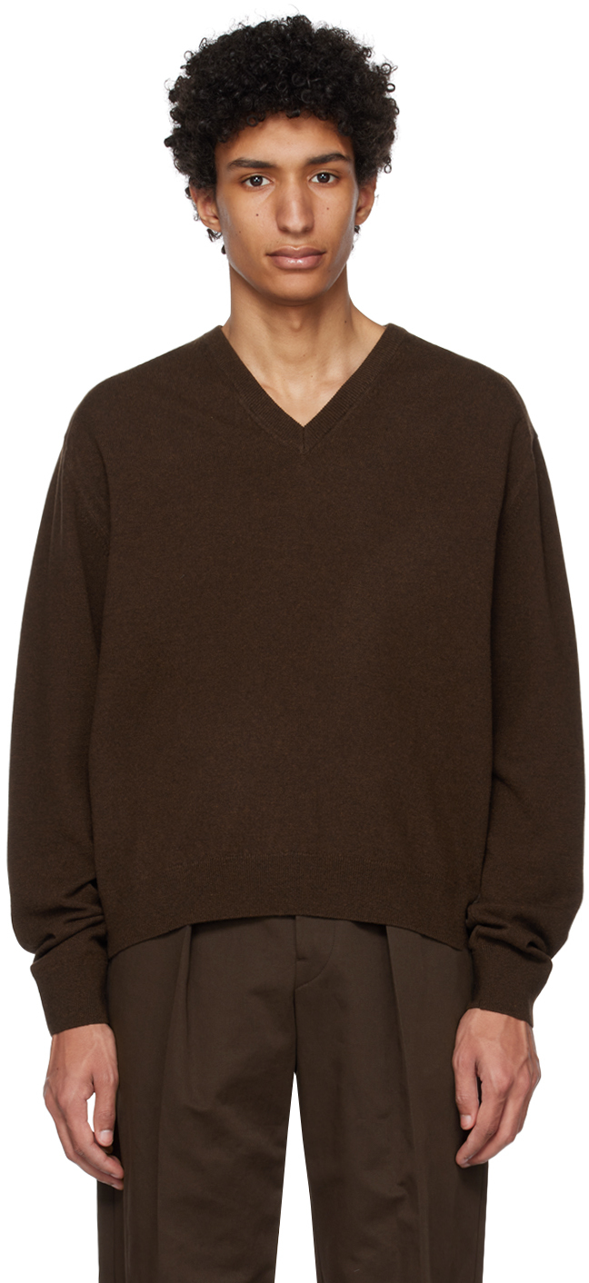 LEMAIRE: Brown V-Neck Sweater | SSENSE