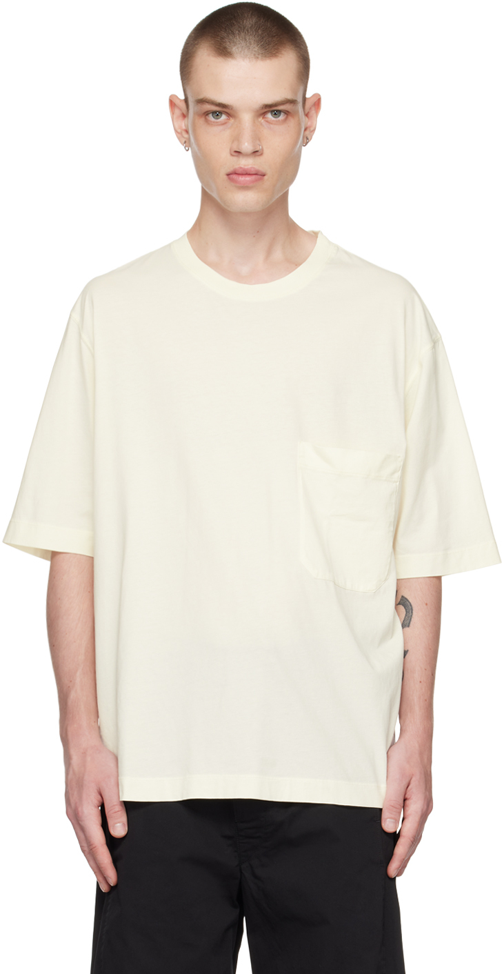 Lemaire Off-white Garment-dyed T-shirt In Wh063 Light Vanilla