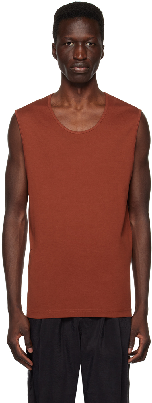 Burgundy Ribbed Tank Top by LEMAIRE on Sale