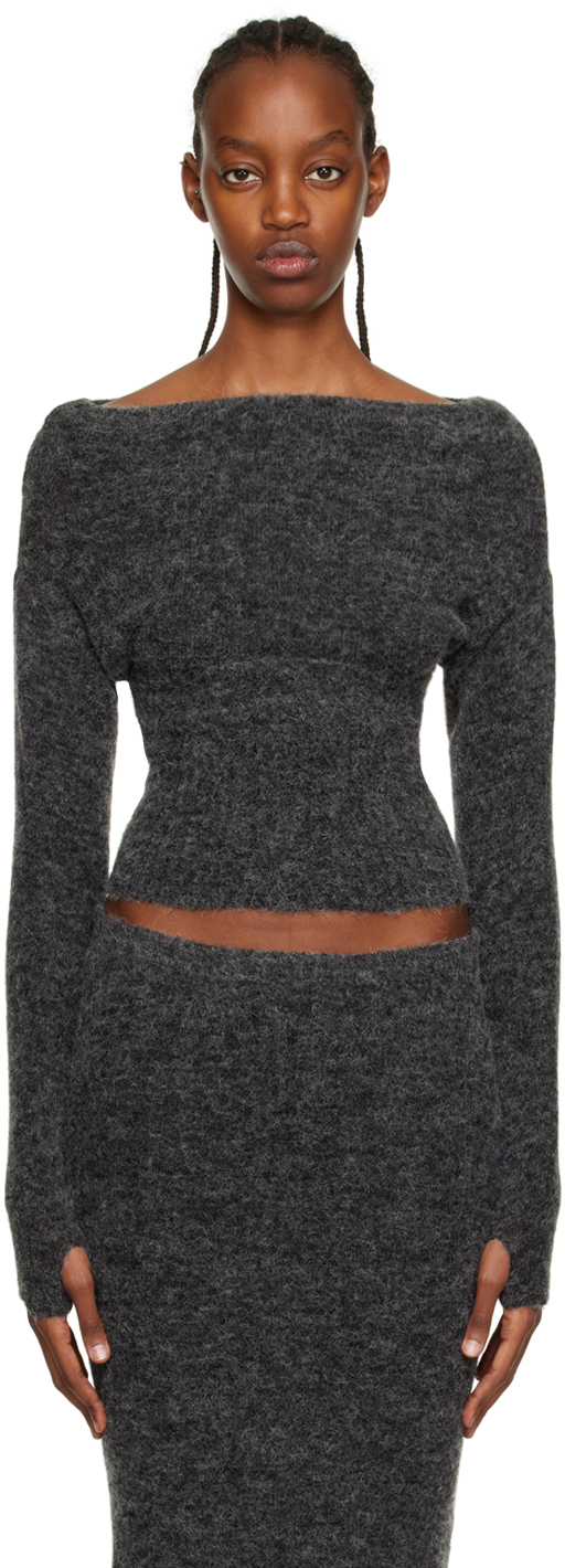 Paloma Wool Gray Margarita Sweater In C/205 Dark Grey Mela