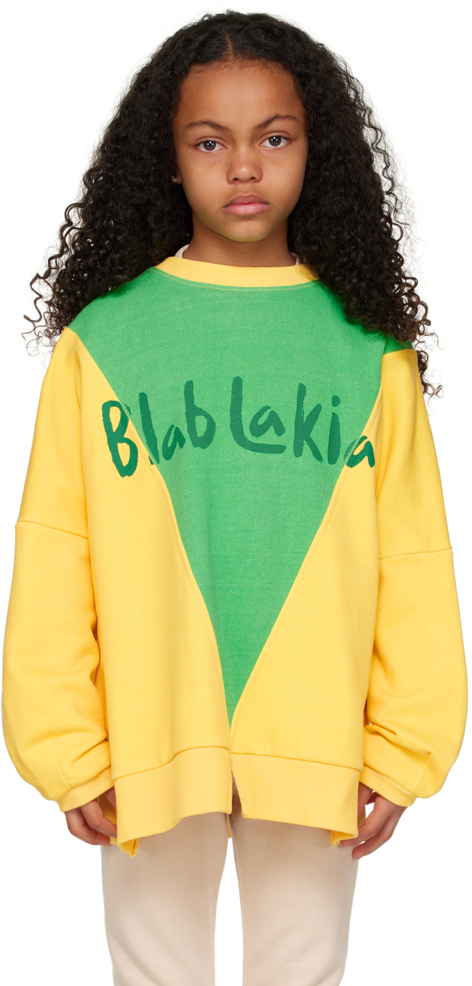 Blablakia Kids Yellow Paneled Sweatshirt In Yellow /green