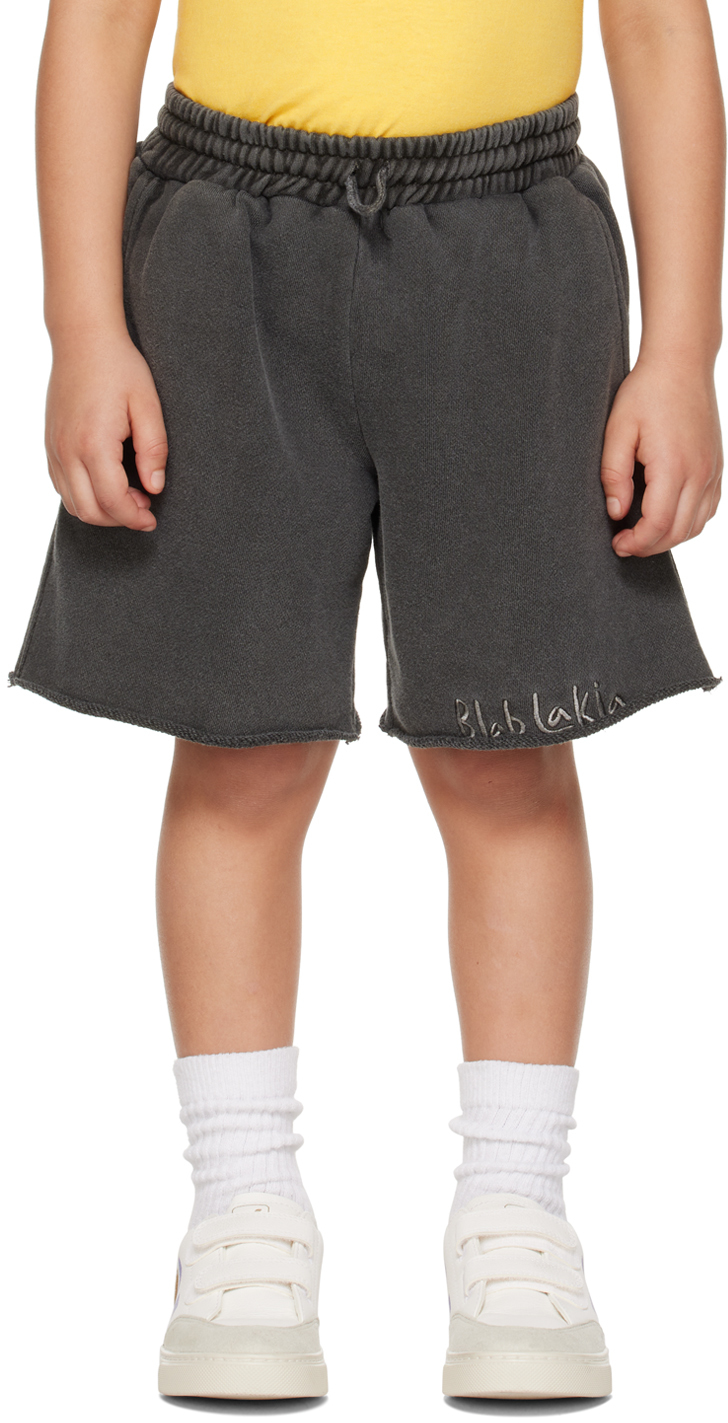 Blablakia Kids Gray Embroidered Shorts In Grey