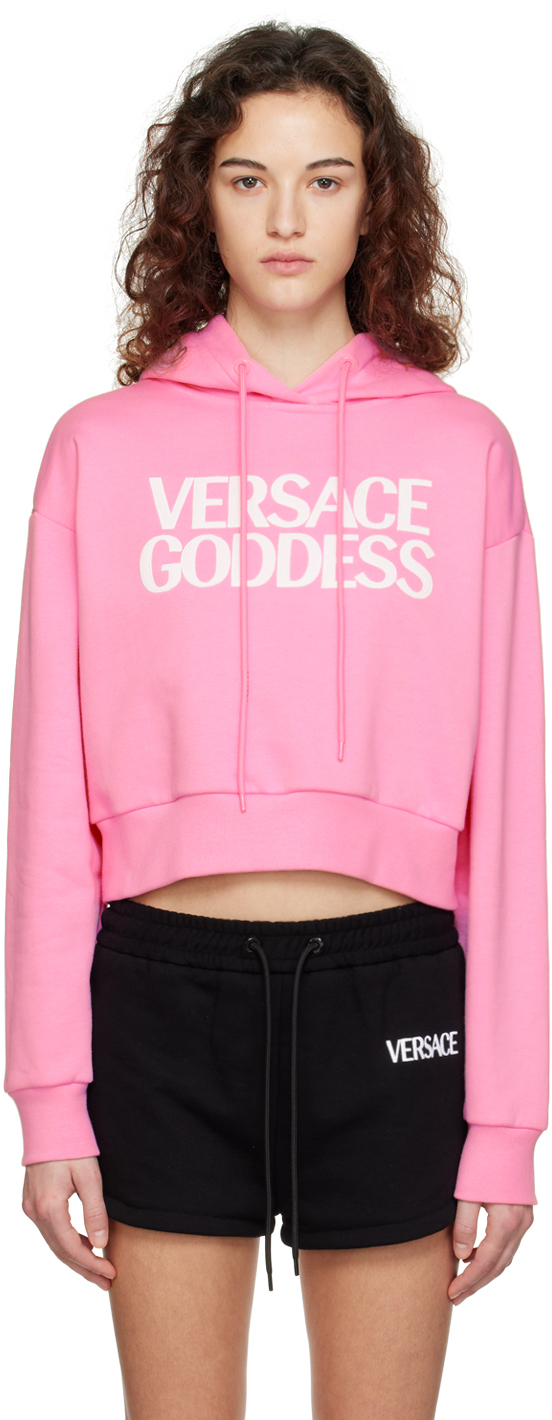 Shop Versace Pink Embroidered Hoodie In 1pk40 Pink Paradise