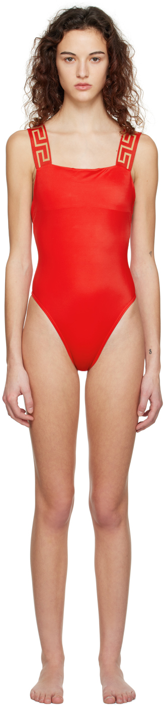 Shop Versace Red Greca Border One-piece In A1203 Red
