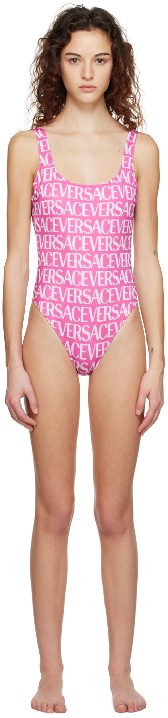 Versace Pink Low Back One-piece In Pink+white