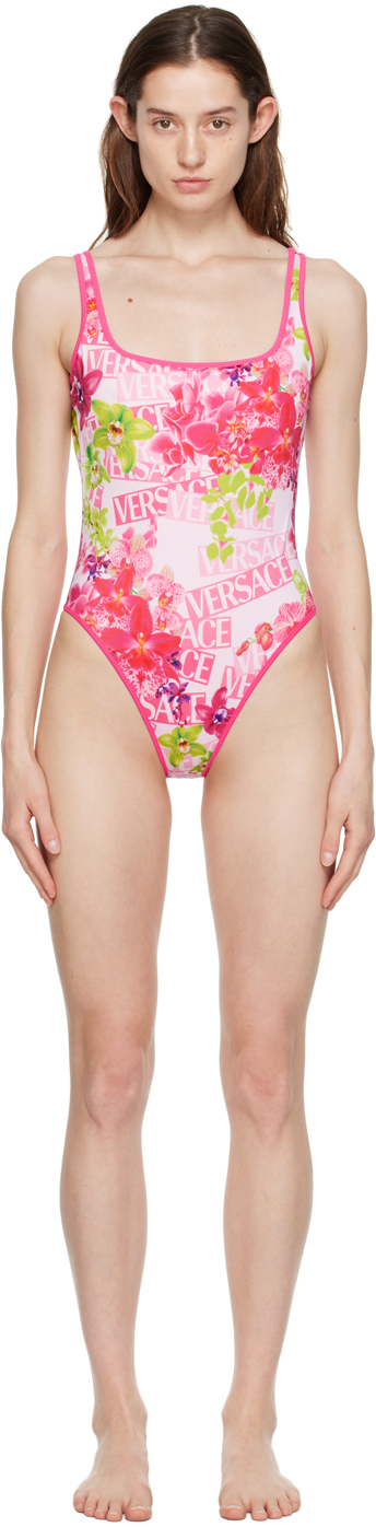 Versace Pink Orchid One-piece Swimsuit In Multicolor