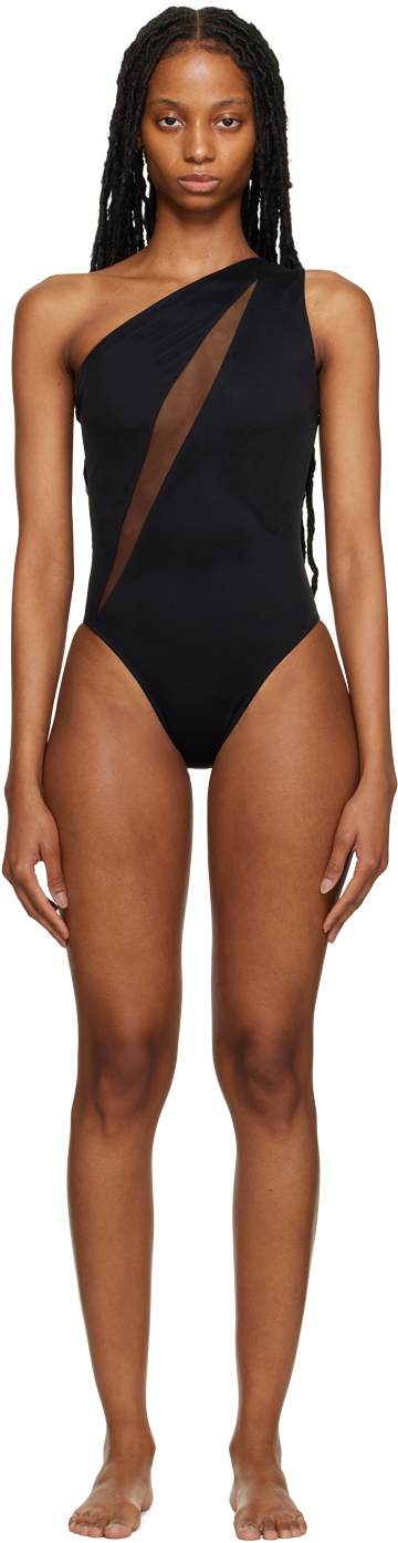 Shop Versace Black Slashed One-piece Swimsuit In 1b000-black