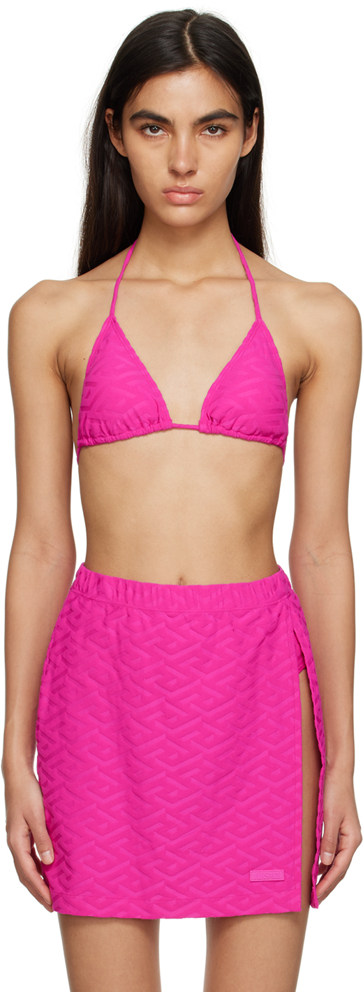 Versace Pink La Greca Jacquard Bikini Top
