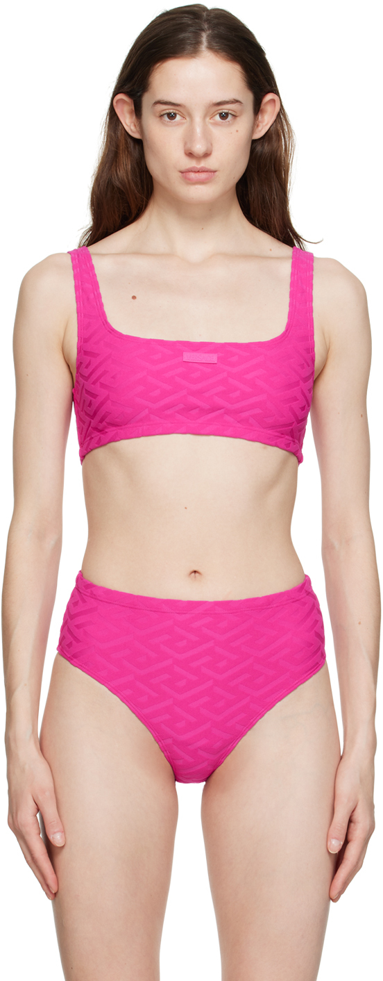 Versace Swim Slip Monogram Sponge + Patch Bikini Bottoms In Glossy Pink