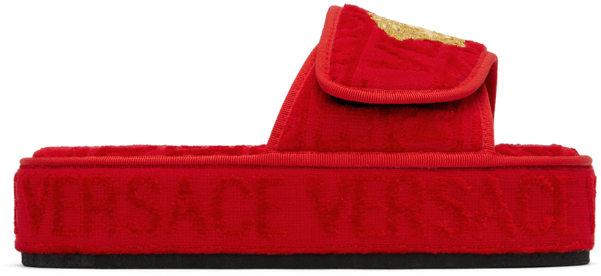 Versace Red Medusa Platform Slippers In Z4003 Red