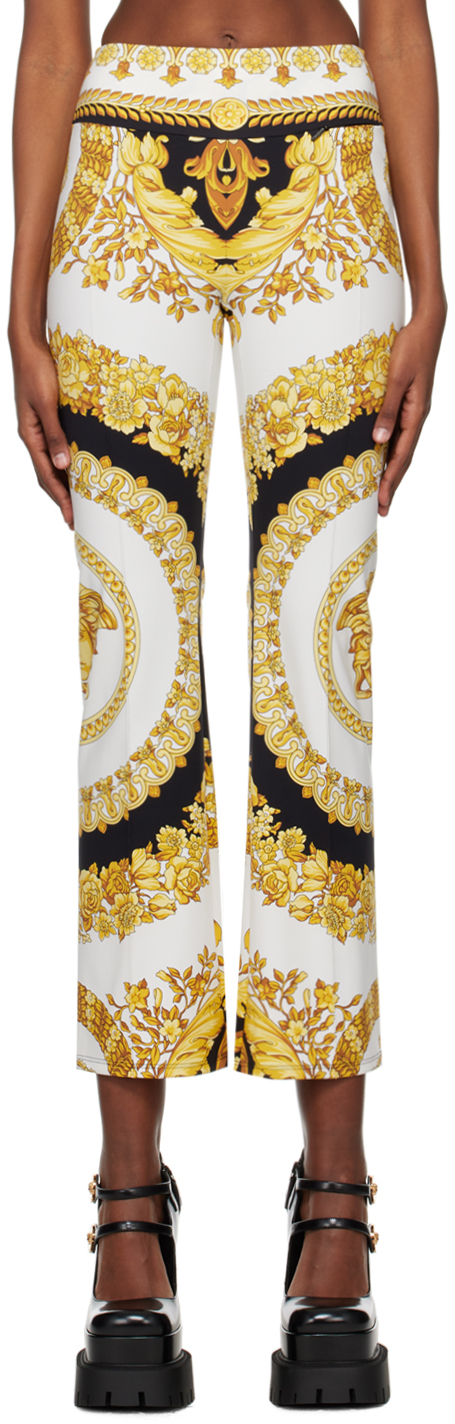 Shop Versace White & Gold Barocco Leggings In 5w200 White+gold+bla
