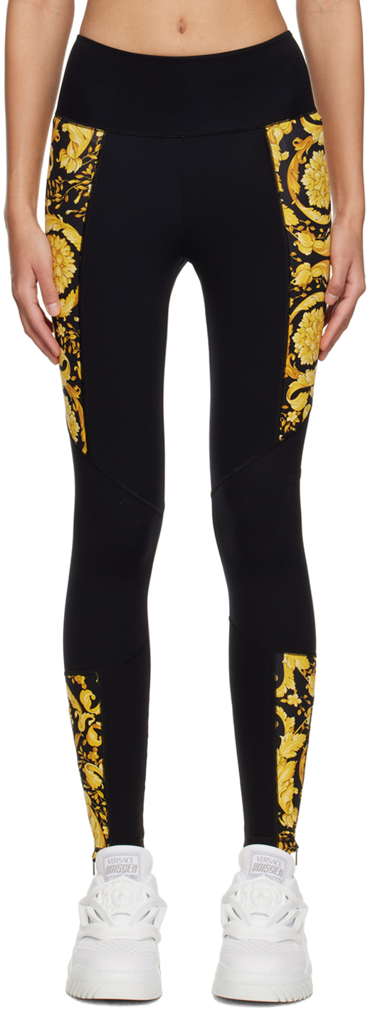 Black & Gold Barocco Leggings by Versace Underwear on Sale