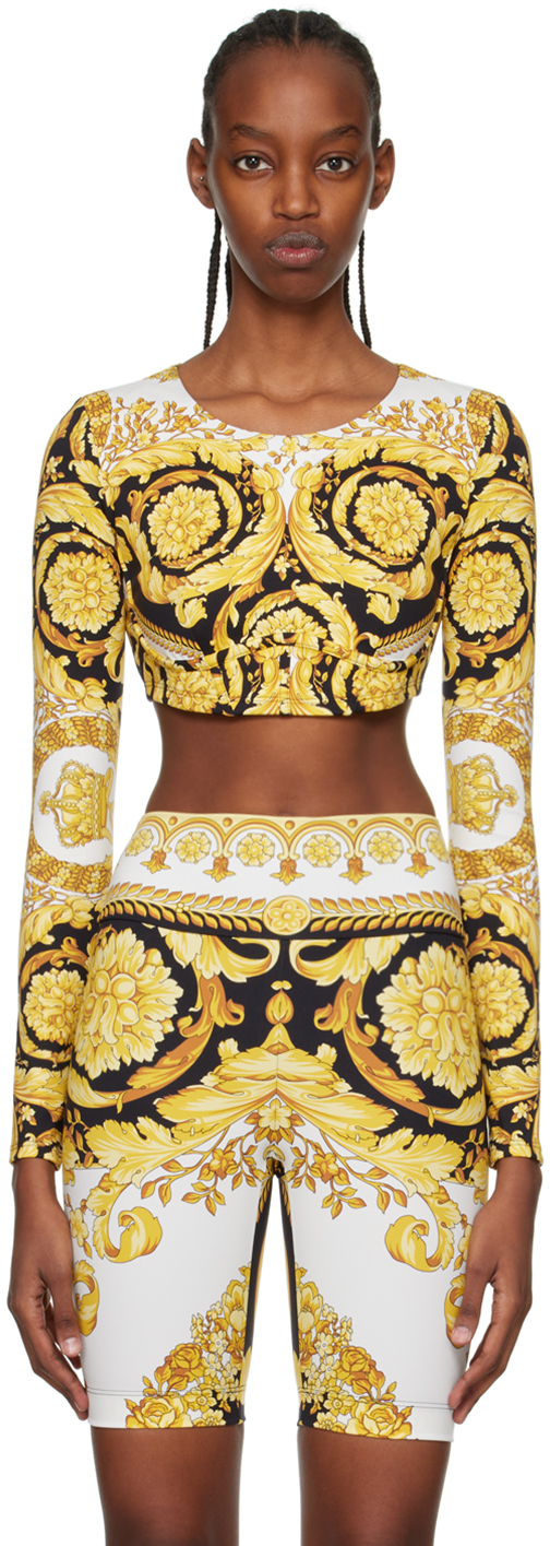 Shop Versace White & Gold Printed Top In 5w200 White+gold+bla