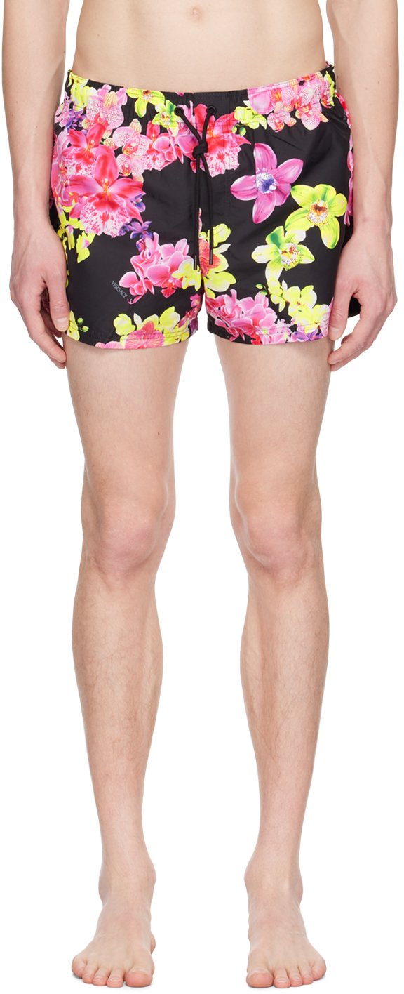 Shop Versace Black Orchid Swim Shorts In 5b020 Black+multicol