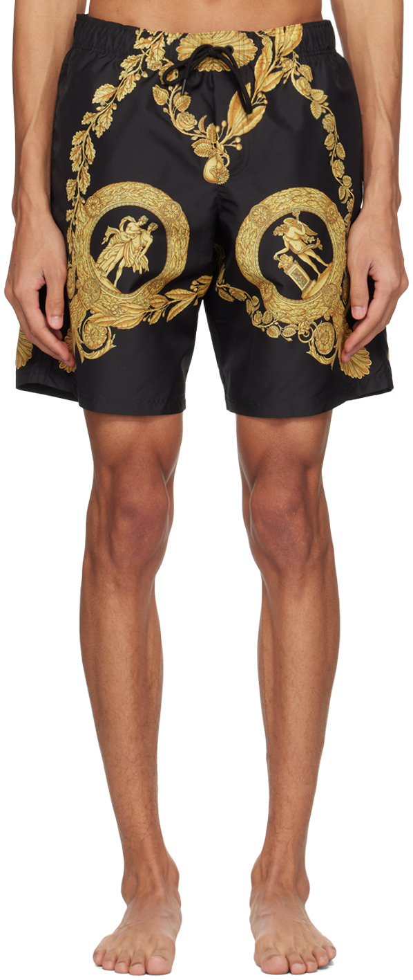 Versace Underwear: Black Maschera Baroque Swim Shorts | SSENSE