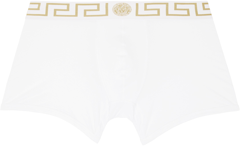 Versace Underwear: White Greca Border Boxer Briefs