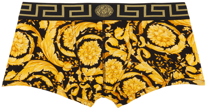 Versace Underwear: Black & Gold Barocco Boxer Briefs | SSENSE UK