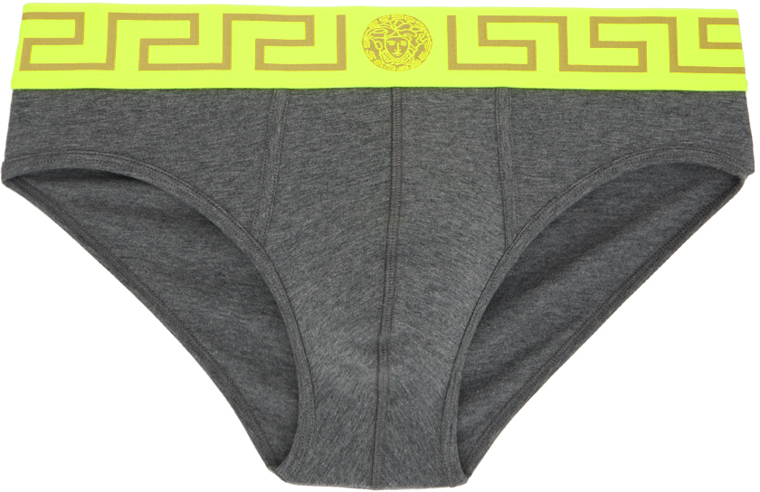 Versace Underwear Gray & Yellow Greca Border Briefs