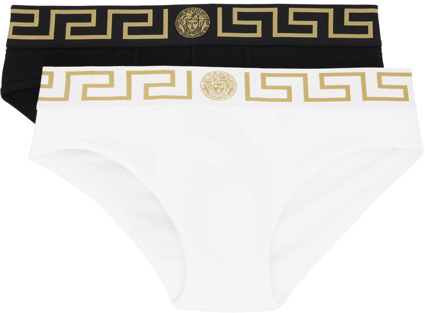 Versace Underwear Two-Pack White & Black Greca Border Briefs