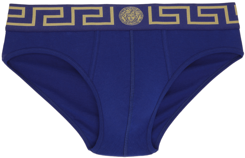 Versace Underwear: Blue Greca Border Briefs | SSENSE