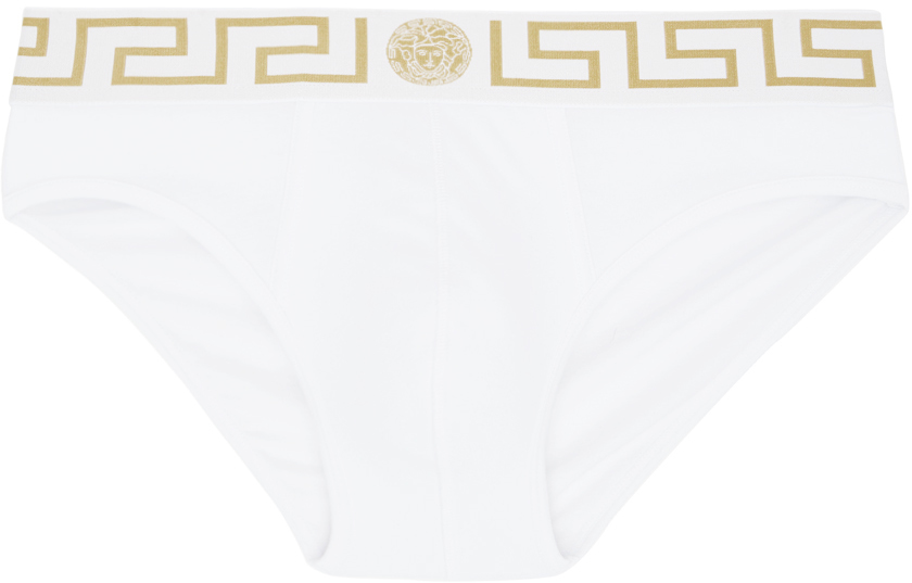 Versace Underwear: White Greca Border Briefs | SSENSE