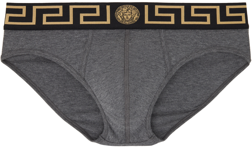 Gray Greca Border Briefs by Versace Underwear on Sale