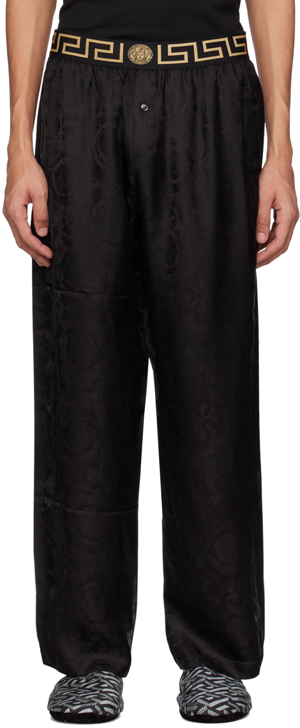 Versace Barocco Silk Twill Pajama Bottoms In Black