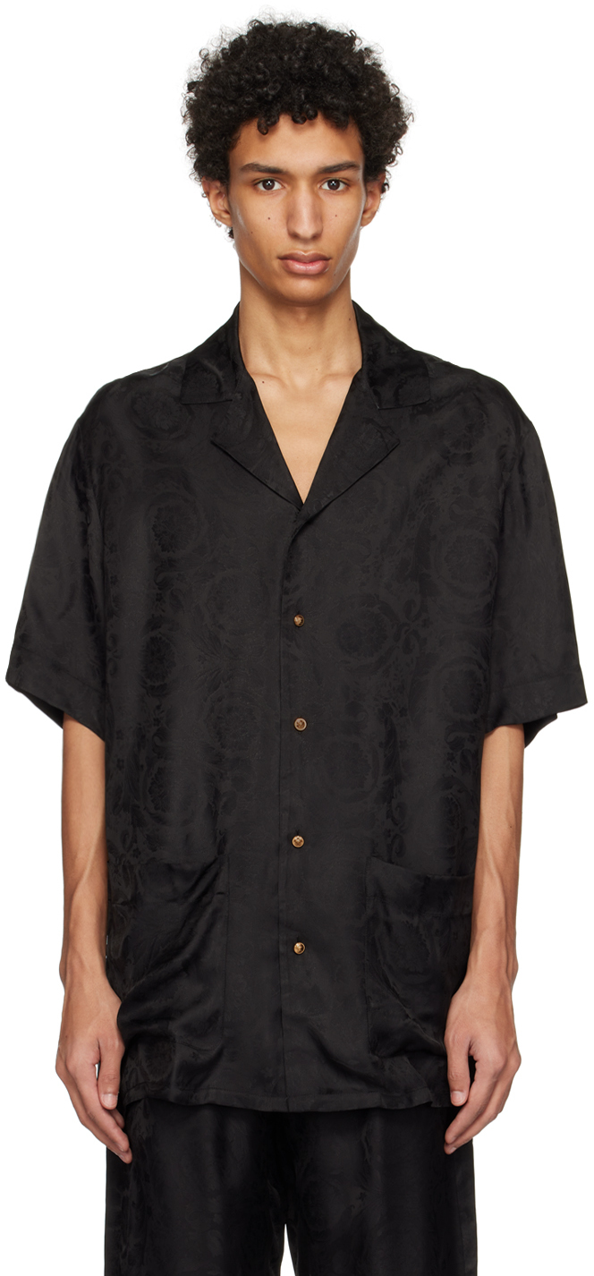 Shop Versace Black Barocco Pyjama Shirt In 5b050 Black+grey
