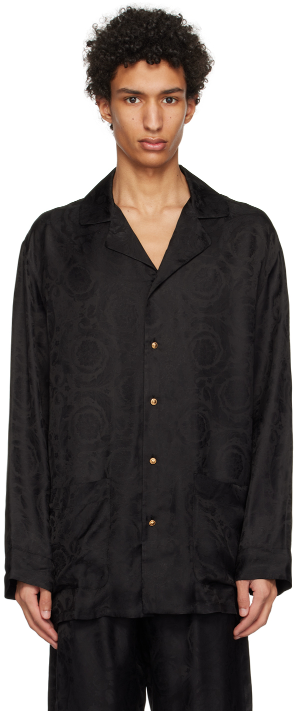 Versace Black Barocco Pyjama Shirt In 5b050 Black+grey