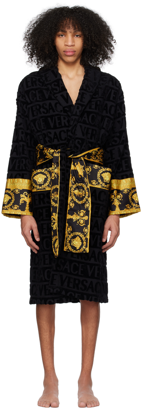 Shop Versace Black 'i Heart Baroque' Robe In Z4800 Black