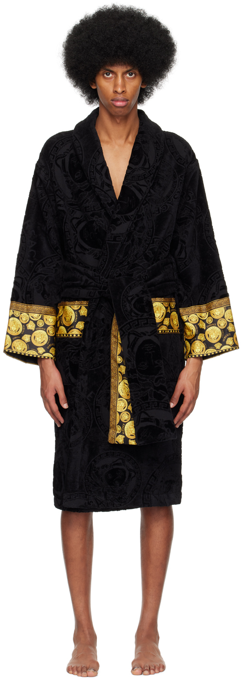 Versace Underwear: Black & Gold 'I Heart Baroque' Robe | SSENSE
