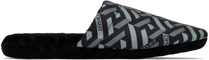 Versace Black 'la Greca' Slippers In 2b050 Black-grey
