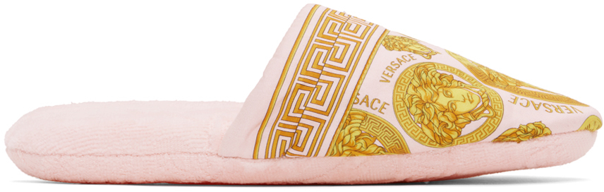 Versace Pink Baroque Slippers In Z7127 Pink-gold