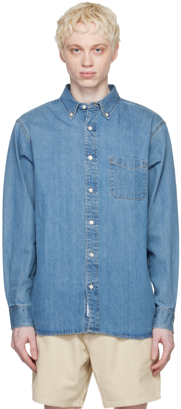 Adsum Blue Button-down Denim Shirt In Medium Wash Denim