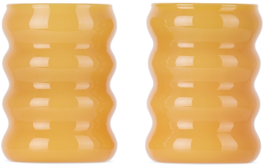 Sophie Lou Jacobsen Orange Small Opaque Ripple Cup Set In Yellow