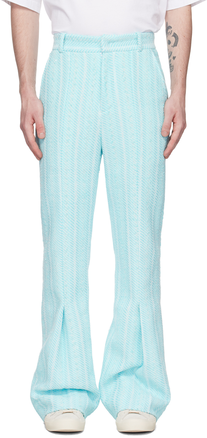 Young N Sang Blue Sequinned Trousers In Blue Stripe