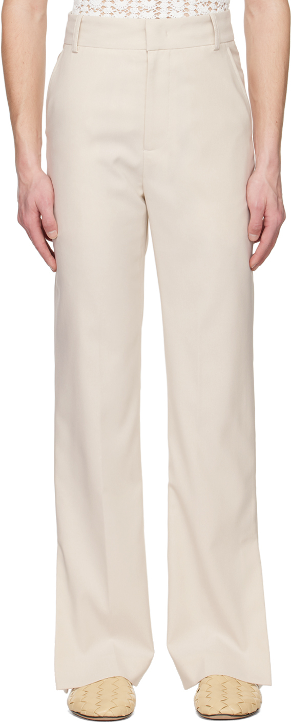 Young N Sang Beige Contrast Stitching Trousers In Ivory