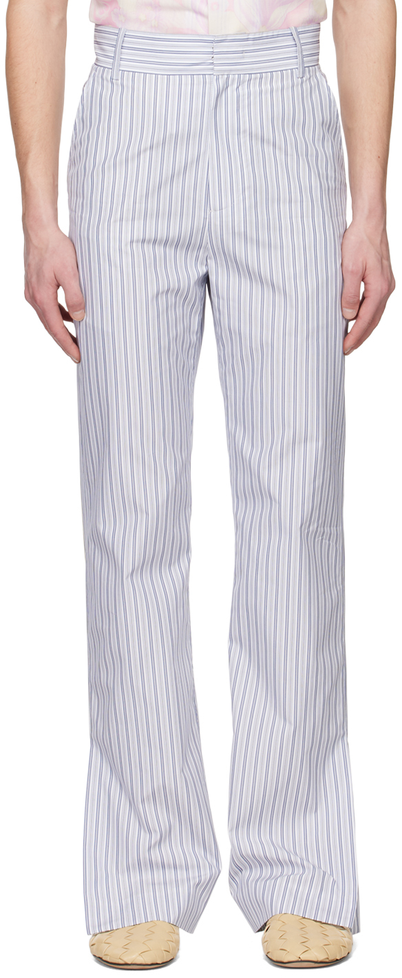 Young N Sang Blue & White Stripe Trousers In Light Blue Stripe